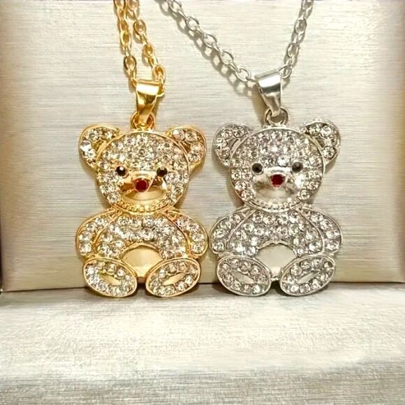 Cute Faux Diamond Bear Pendant Necklace - Picture 3 of 5